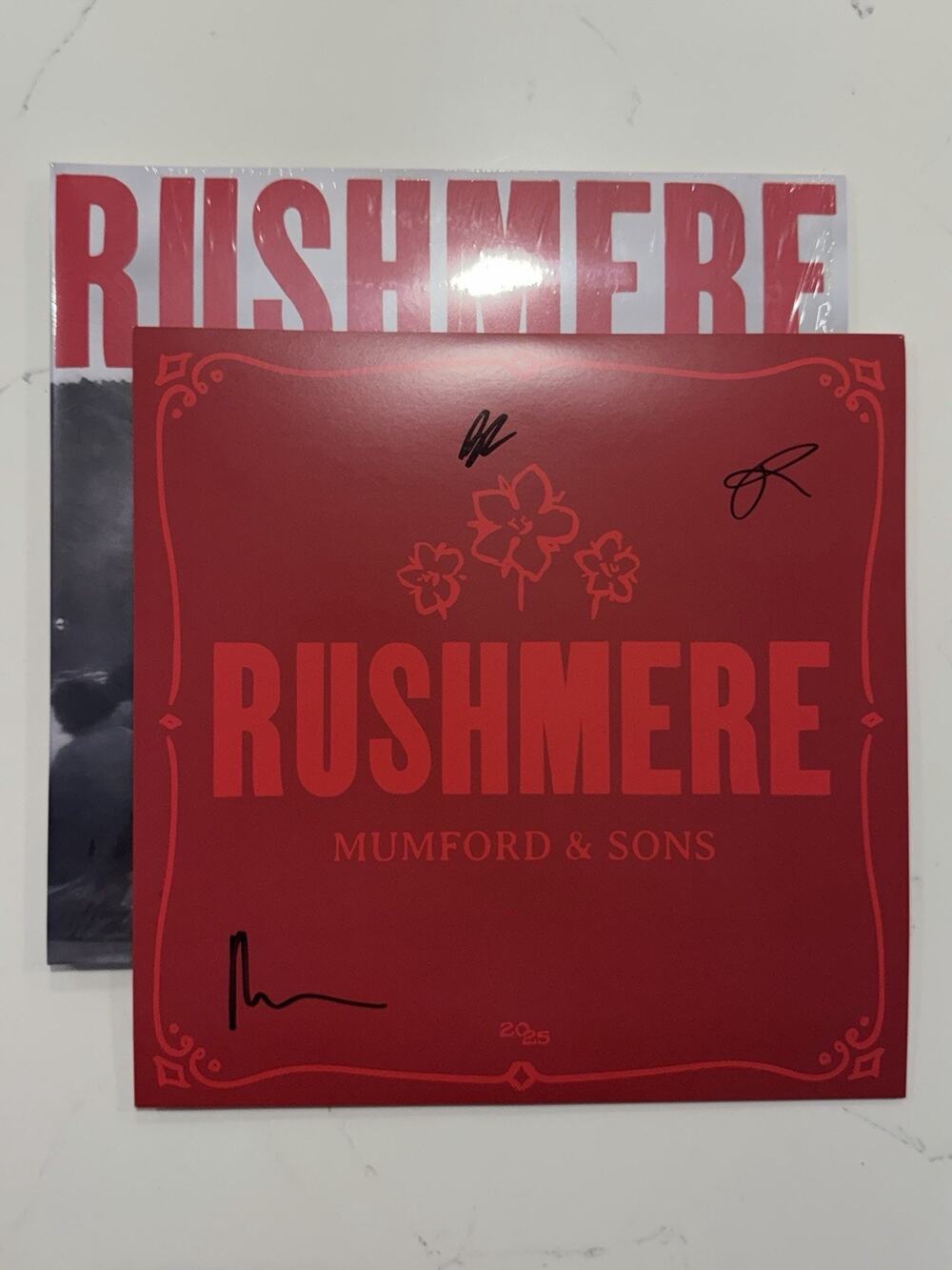 Mumford and Sons SIGNED AUTOGRAPHED RUSHMERE Monochrome RED On Clear Vinyl #1